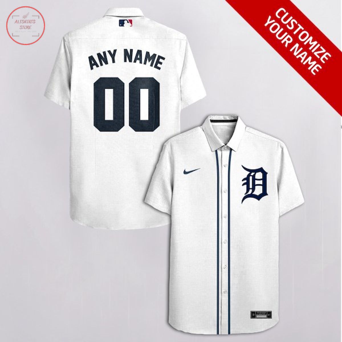 Detroit Tigers All White Personalized Hawaiian Shirt