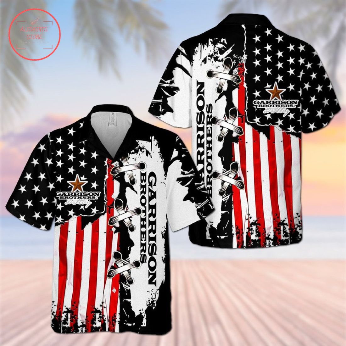 Garrison Brothers US Flag Hawaiian Shirt