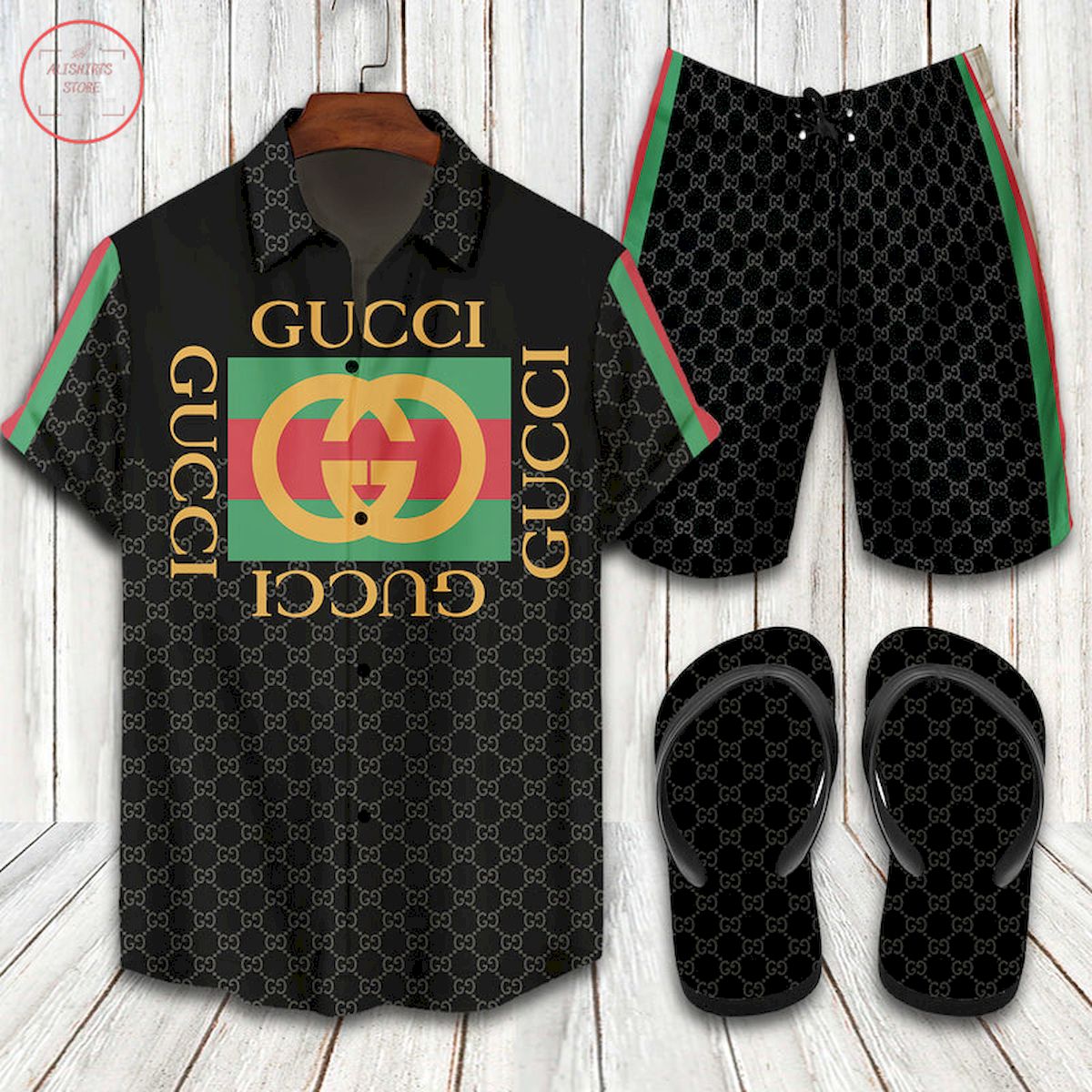 Gucci Italian Luxury brand Hawaiian Shirt Shorts and Flip Flops