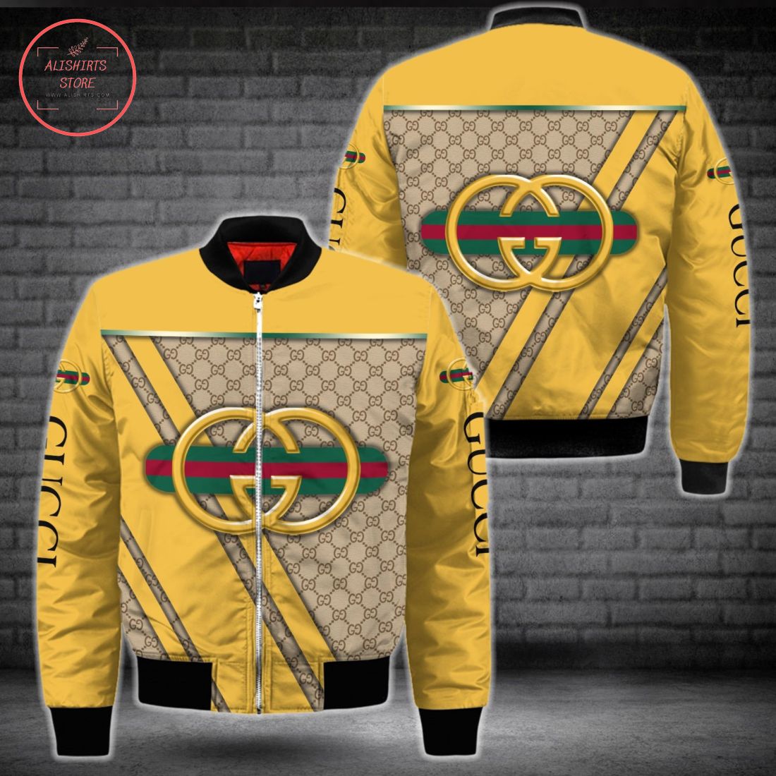 Gucci Logo Luxury Brand Yellow Bomber Jacket