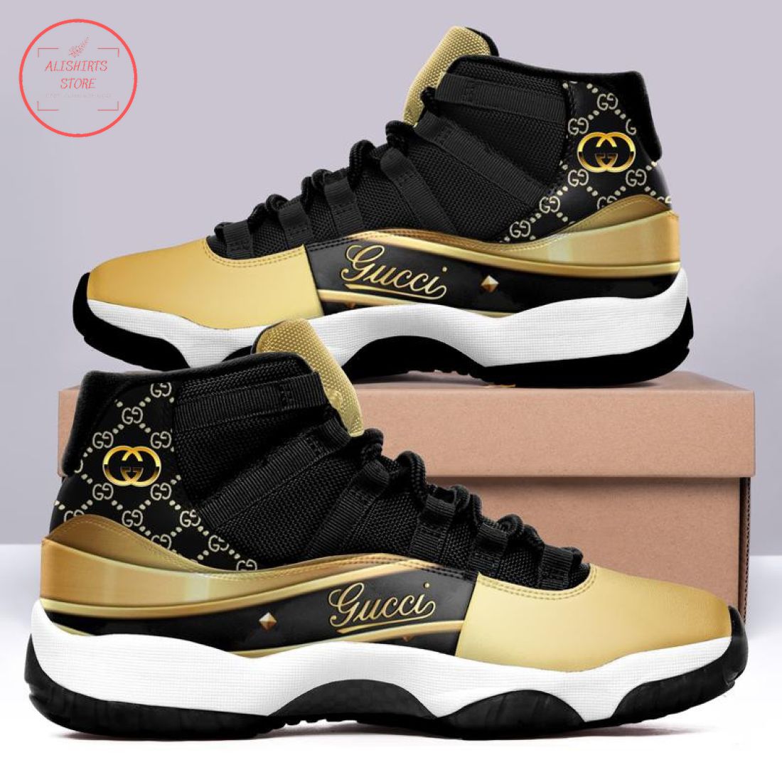 Gucci Luxury Gold Black Air Jordan 11 Sneaker 2022 Shoes