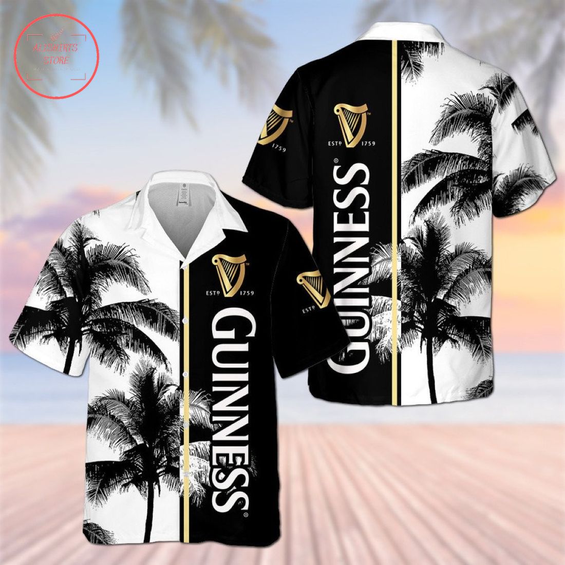 Guinness Palm Black and White Hawaiian Shirt