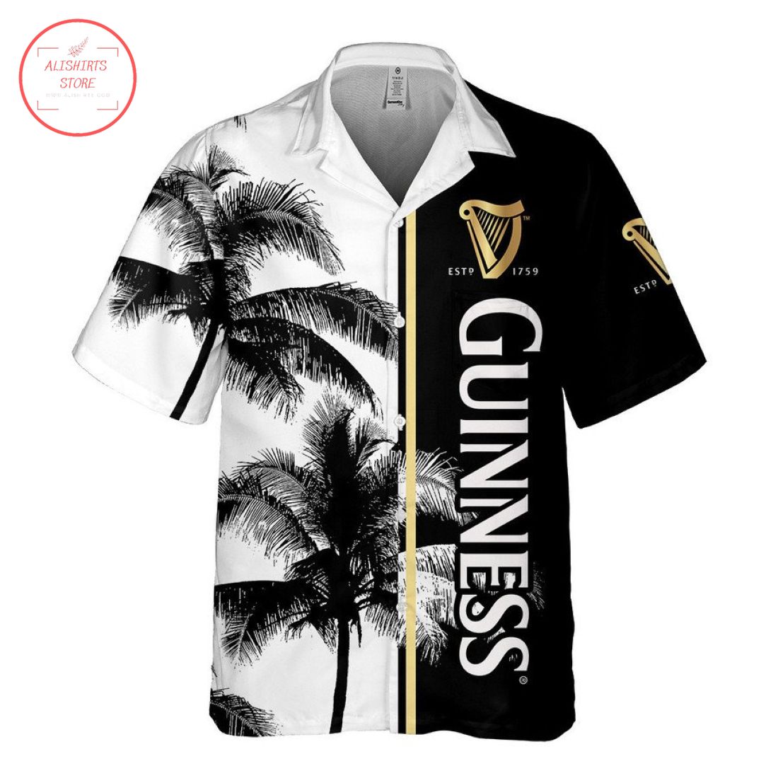 Guinness Palm Black and White Hawaiian Shirt