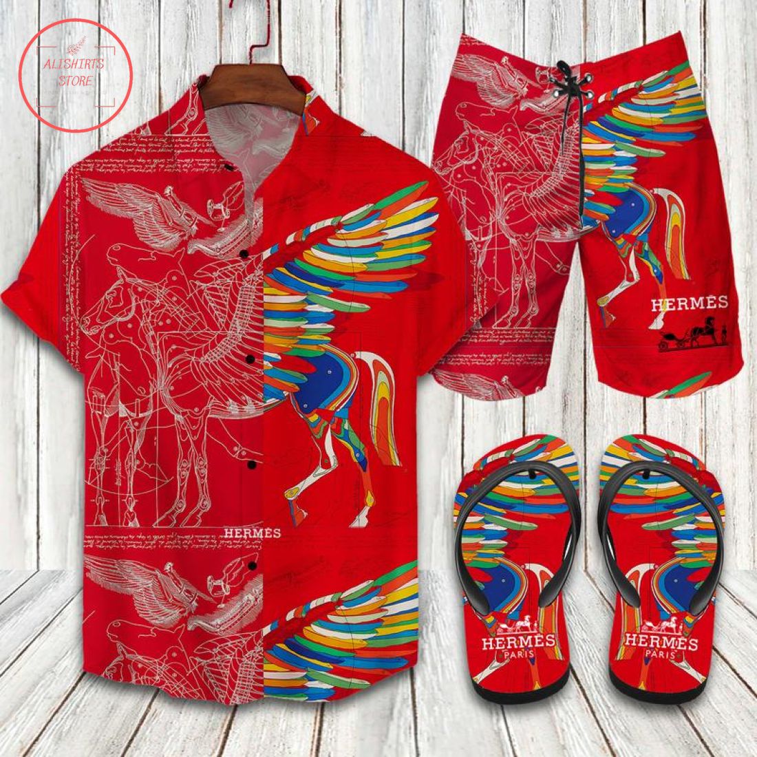 Hermes Paris 2022 Flip Flops and Combo Hawaii Shirt Shorts