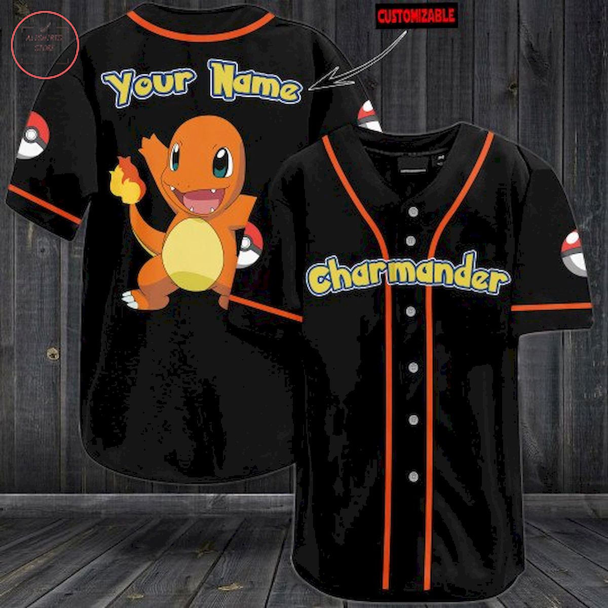Pokemon Charmander Personalized Baseball Jersey
