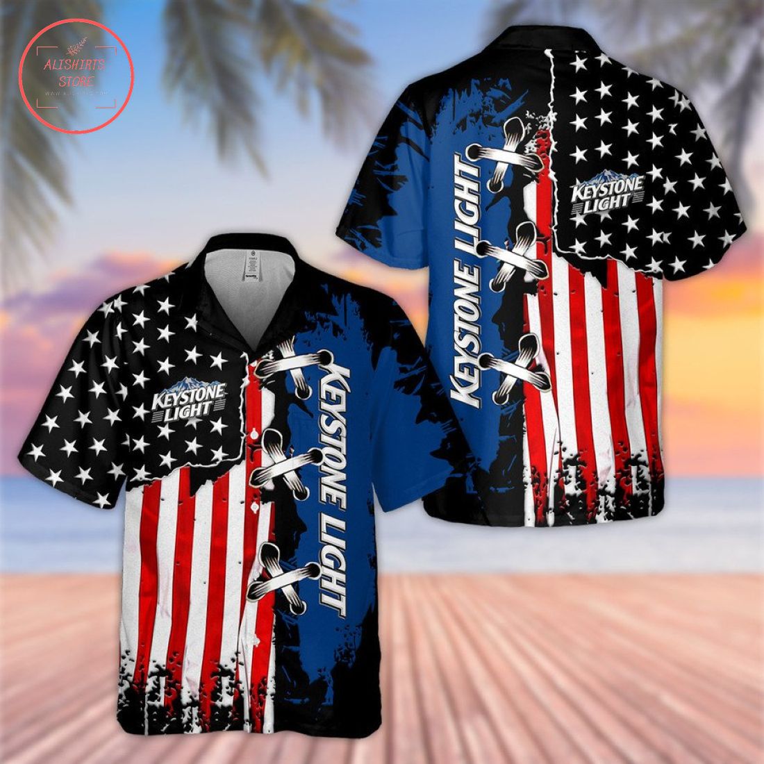 Keystone Light US Flag Hawaiian Shirt