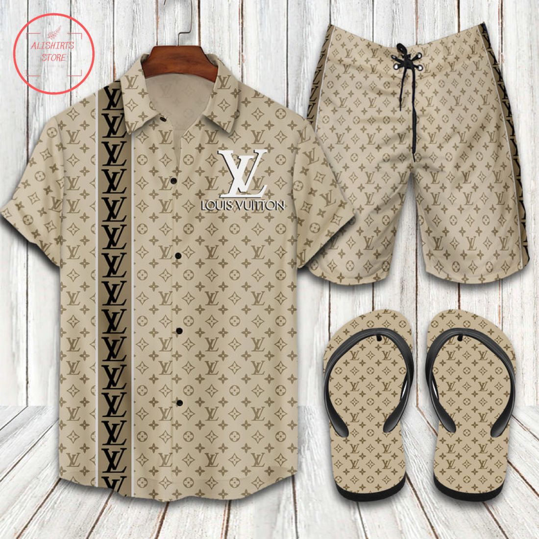 Louis Vuitton Logo LV combo Hawaiian Shirt Shorts and Flip Flops