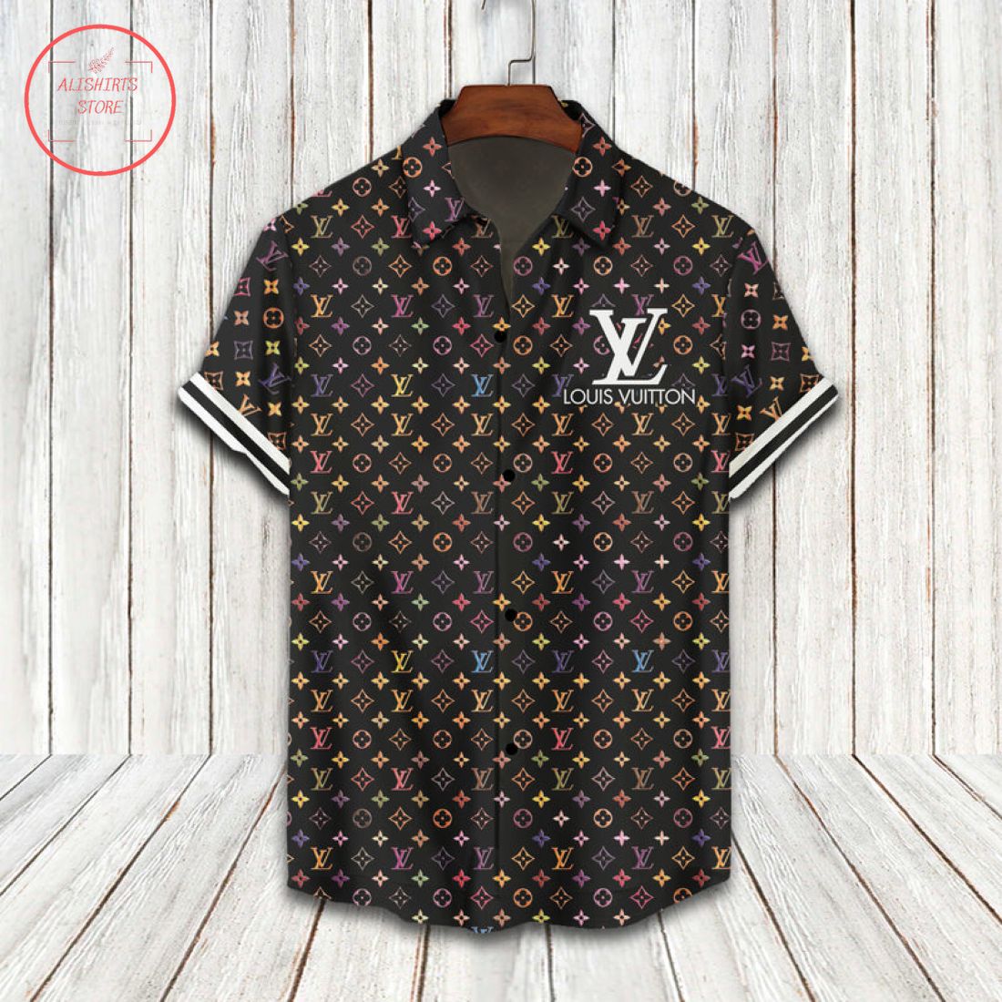 Louis Vuitton Logo pattern Hawaiian Shirt Shorts and Flip Flops