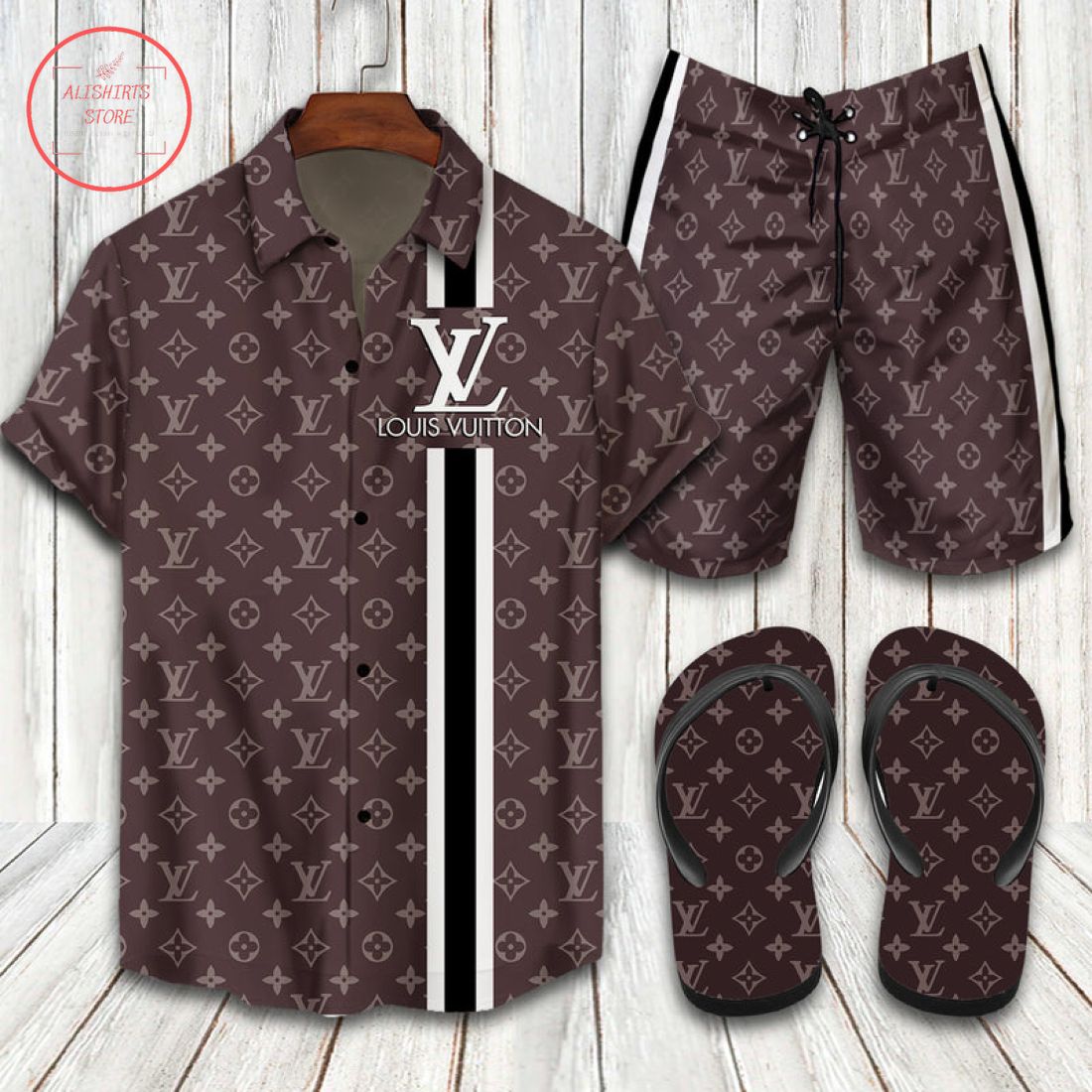 Louis Vuitton Paris Logo Hawaiian Shirt Shorts and Flip Flops