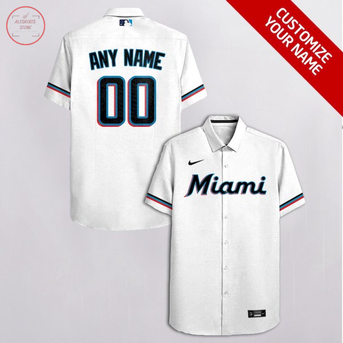 Miami Marlins Customized White Hawaiian Shirt
