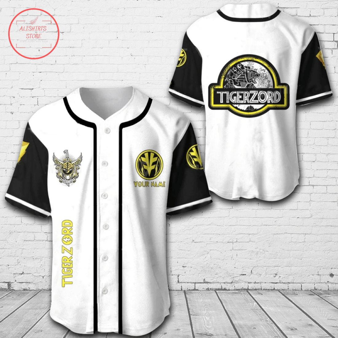 Mighty Morphin Power Rangers Tigerzord Personalized Baseball Jersey