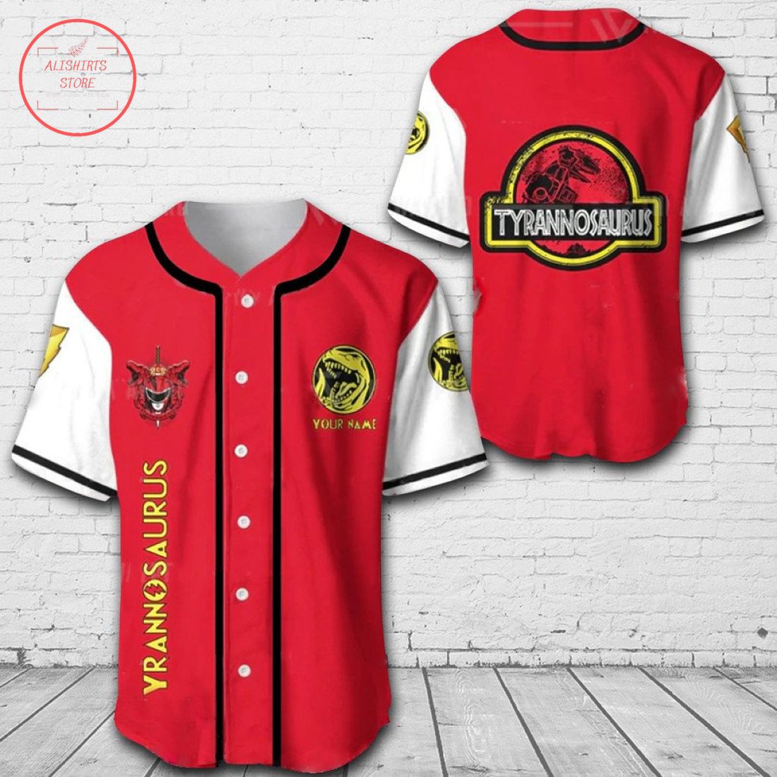 Mighty Morphin Power Rangers Tyrannosaurus Custom Baseball Jersey