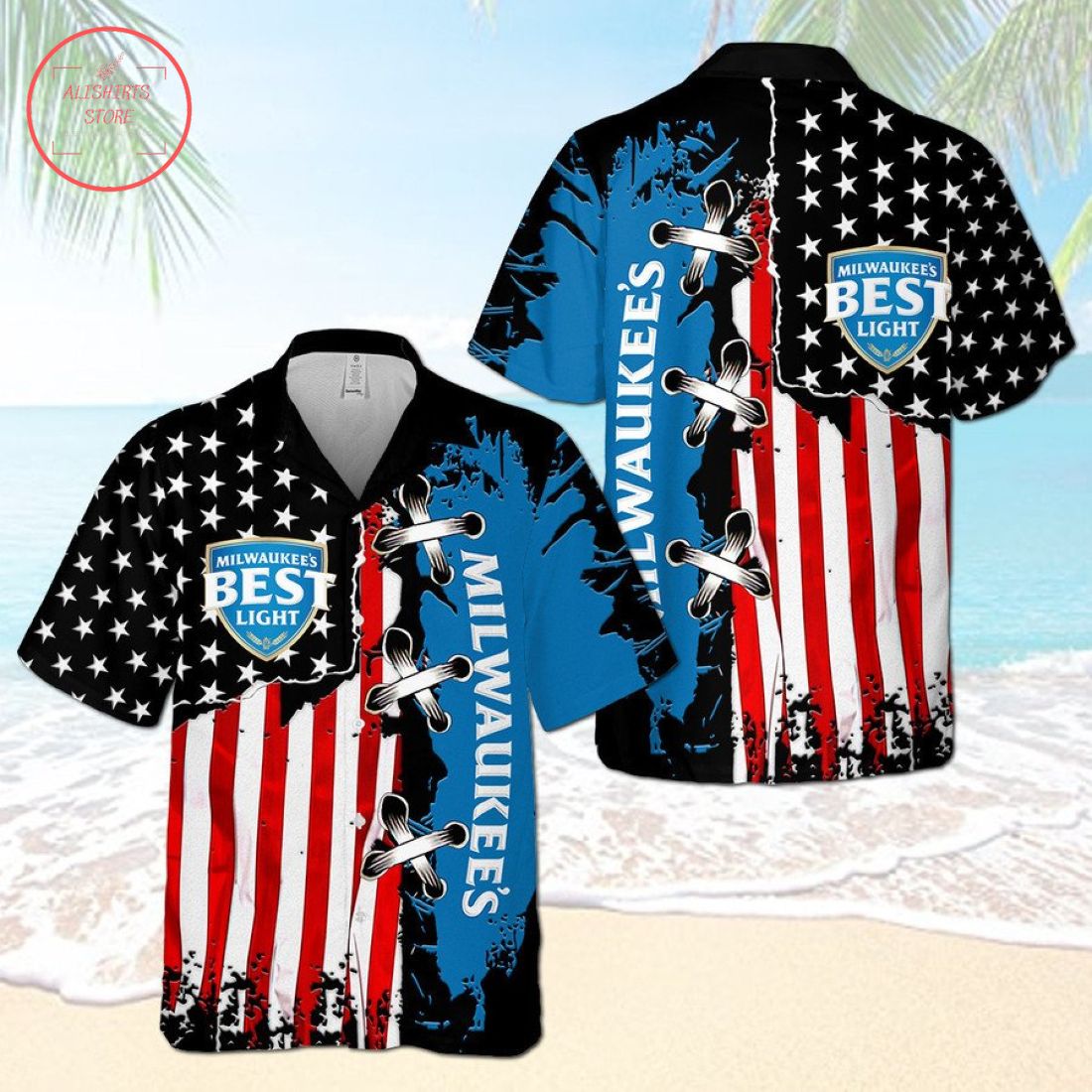 Milwaukees Best Light US Flag Hawaiian Shirt