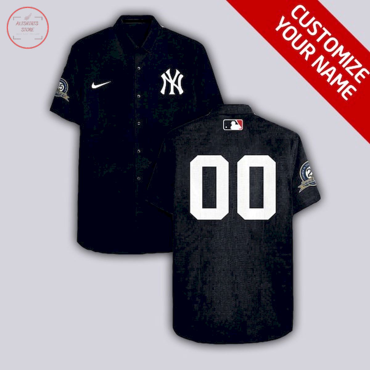 New York Yankees Customized All Black Hawaiian Shirt