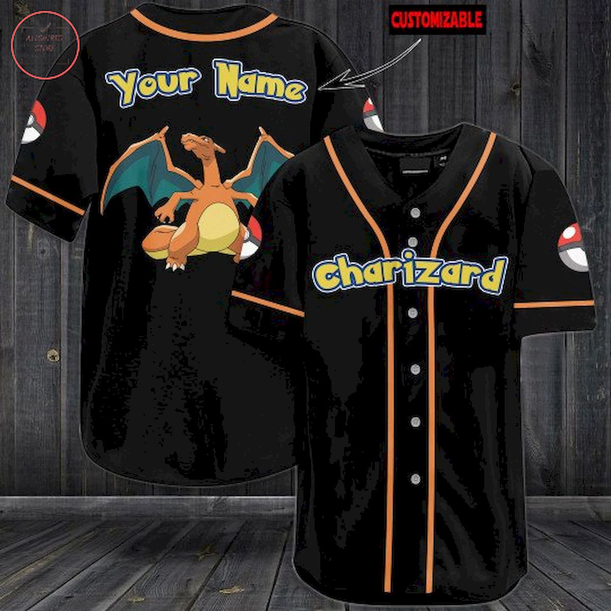 Pokemon Charizard Personalized Baseball Jersey