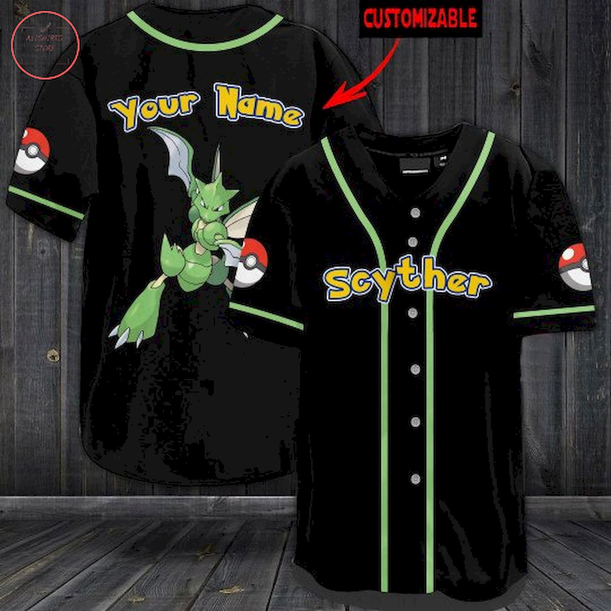 Pokemon Scyther Personalized Baseball Jersey