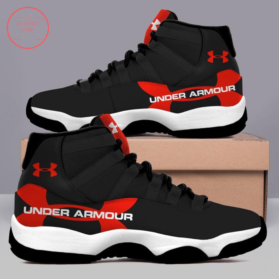 Under Armour Air Jordan 11 Red Black Sneaker Shoes