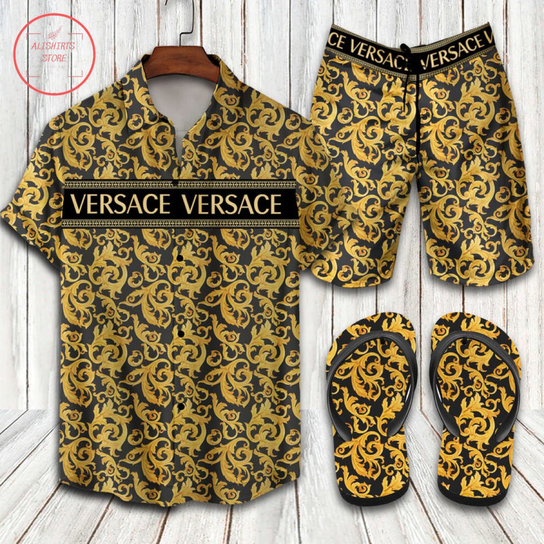 Versace 2022 Flip Flops and Combo Hawaii Shirt Shorts