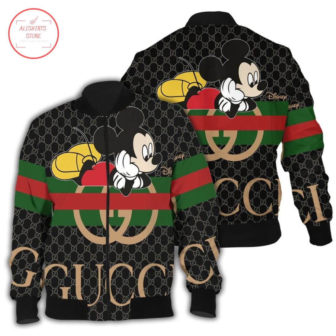 Gucci Mickey Mouse Luxury Pattern Black Bomber Jacket