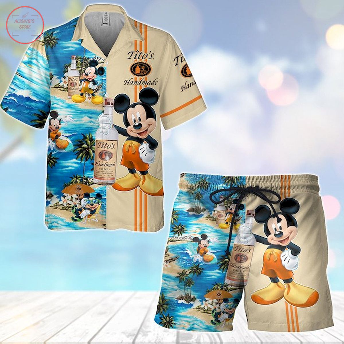 Tito's Handmade Mickey Hawaiian Shirt and Shorts