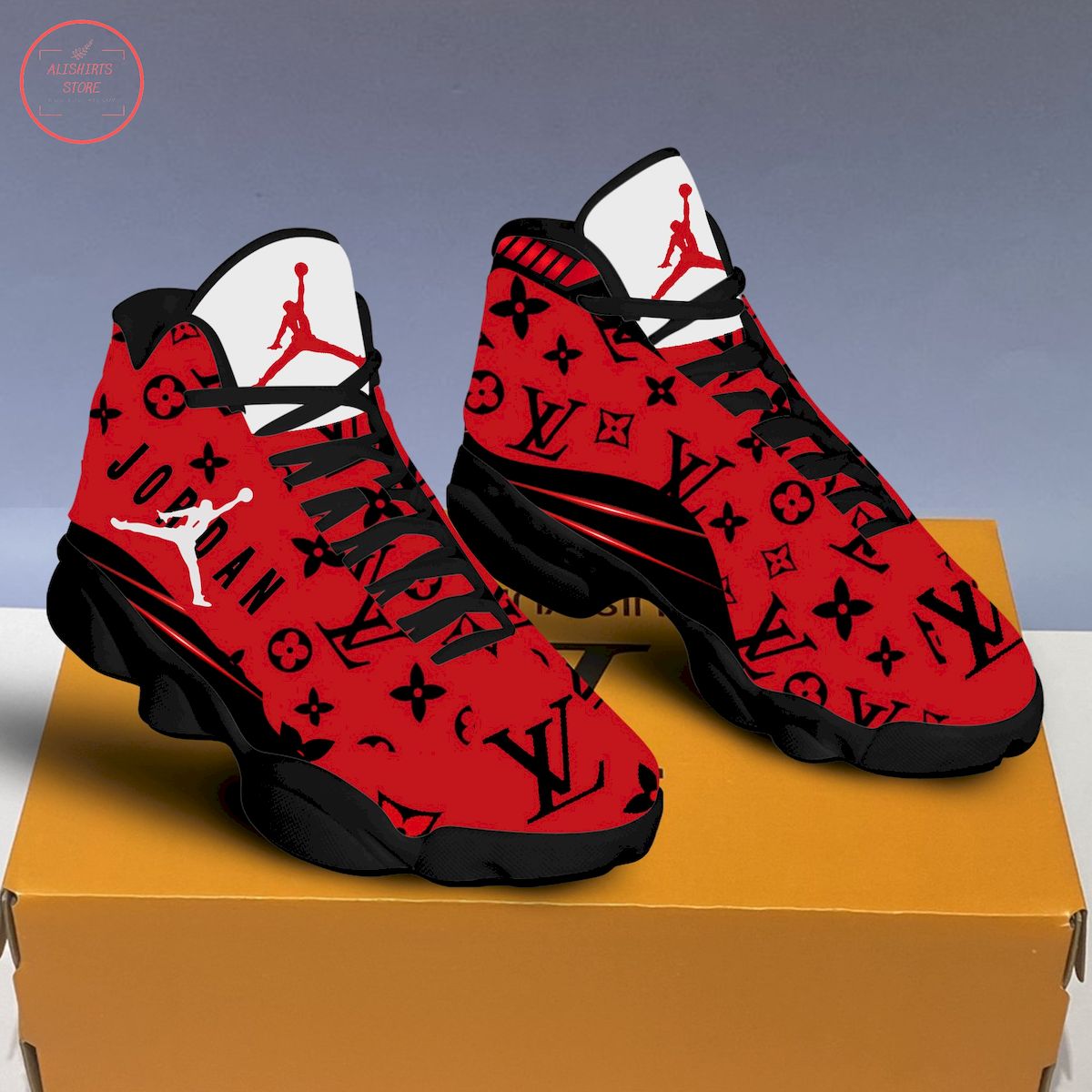 Louis Vuitton Black Red Air Jordan 13 Sneakers Shoes