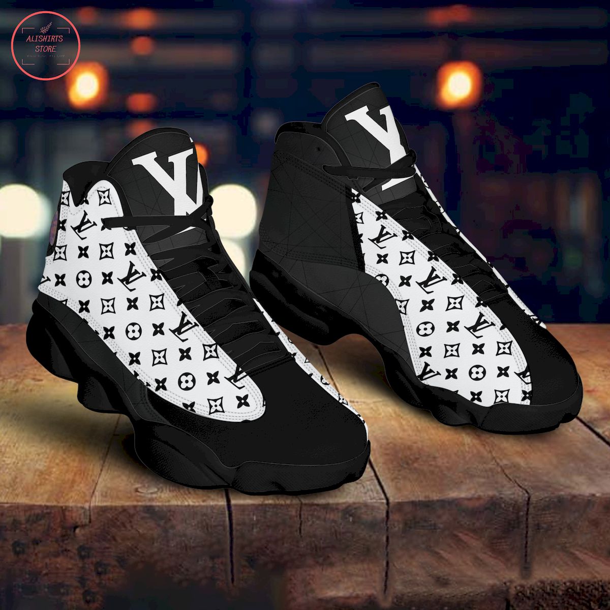 Louis Vuitton Black White Monogram Air Jordan 13 Sneakers Shoes