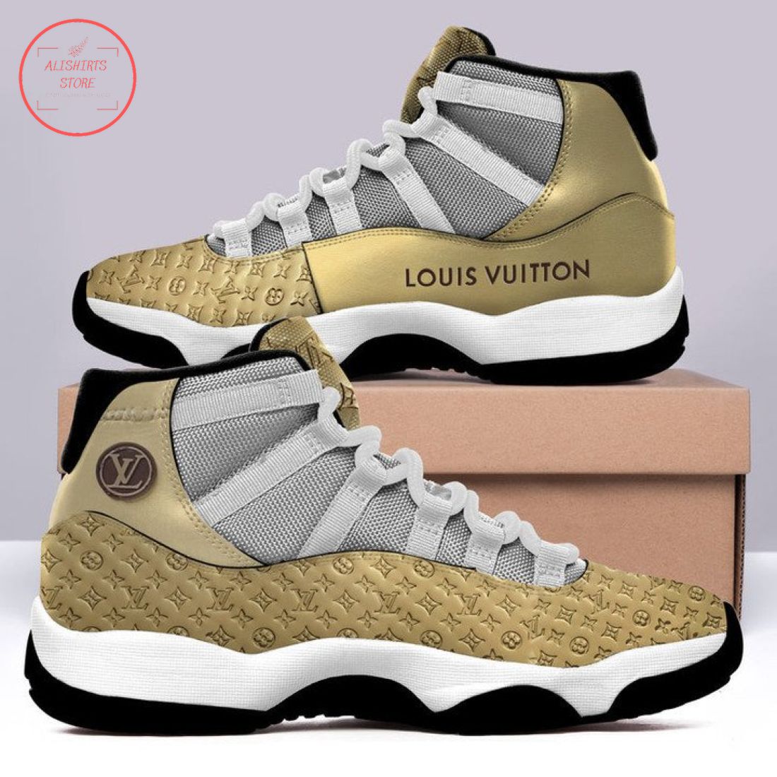 Louis Vuitton LV Gold Air Jordan 11 Sneaker Shoes