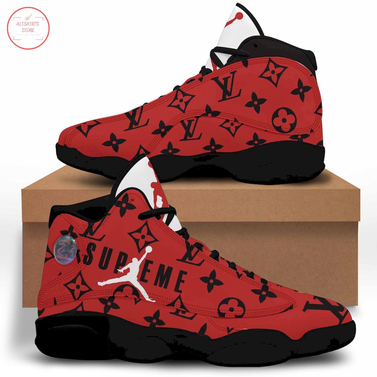 Louis Vuitton Supreme Red Air Jordan 13 Sneakers Shoes