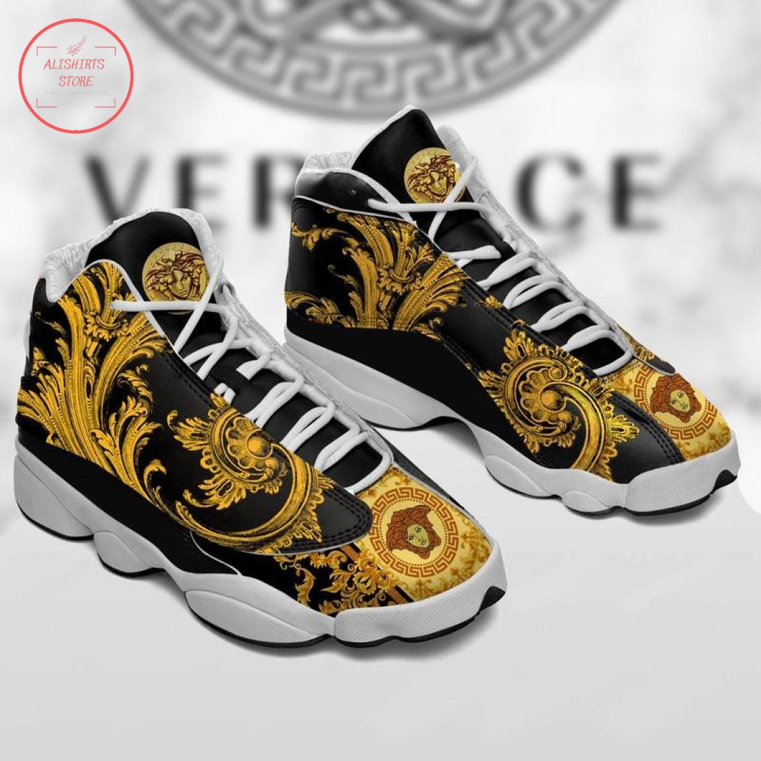 Versace Luxury Gold Black Air Jordan 13 Sneaker