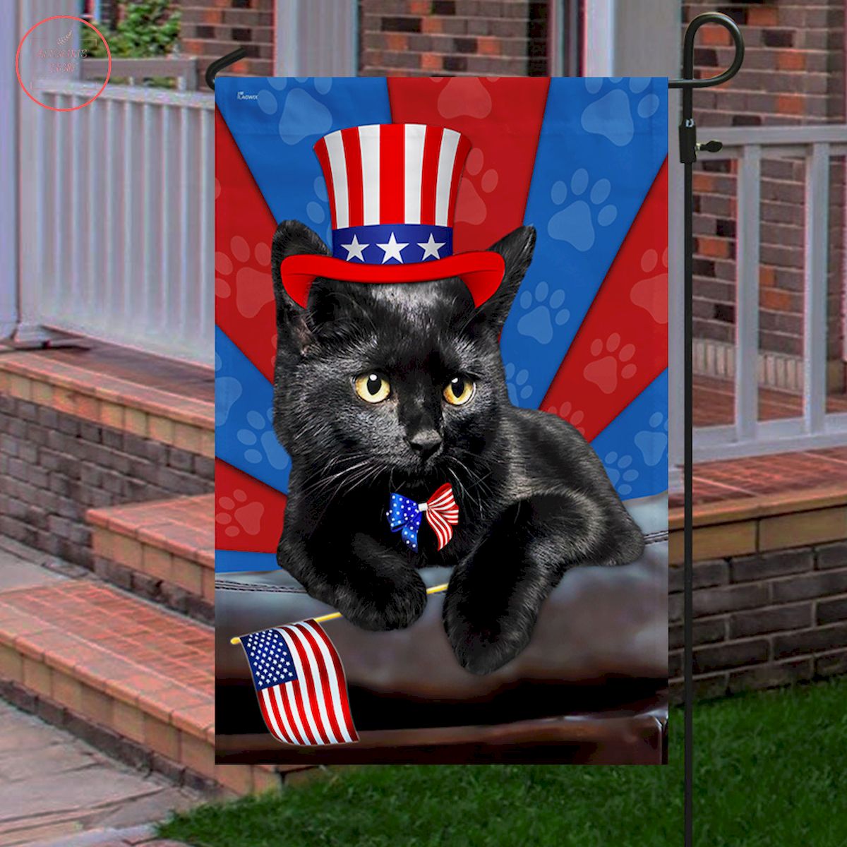 4th Of July Independence Day Black Cat Flag