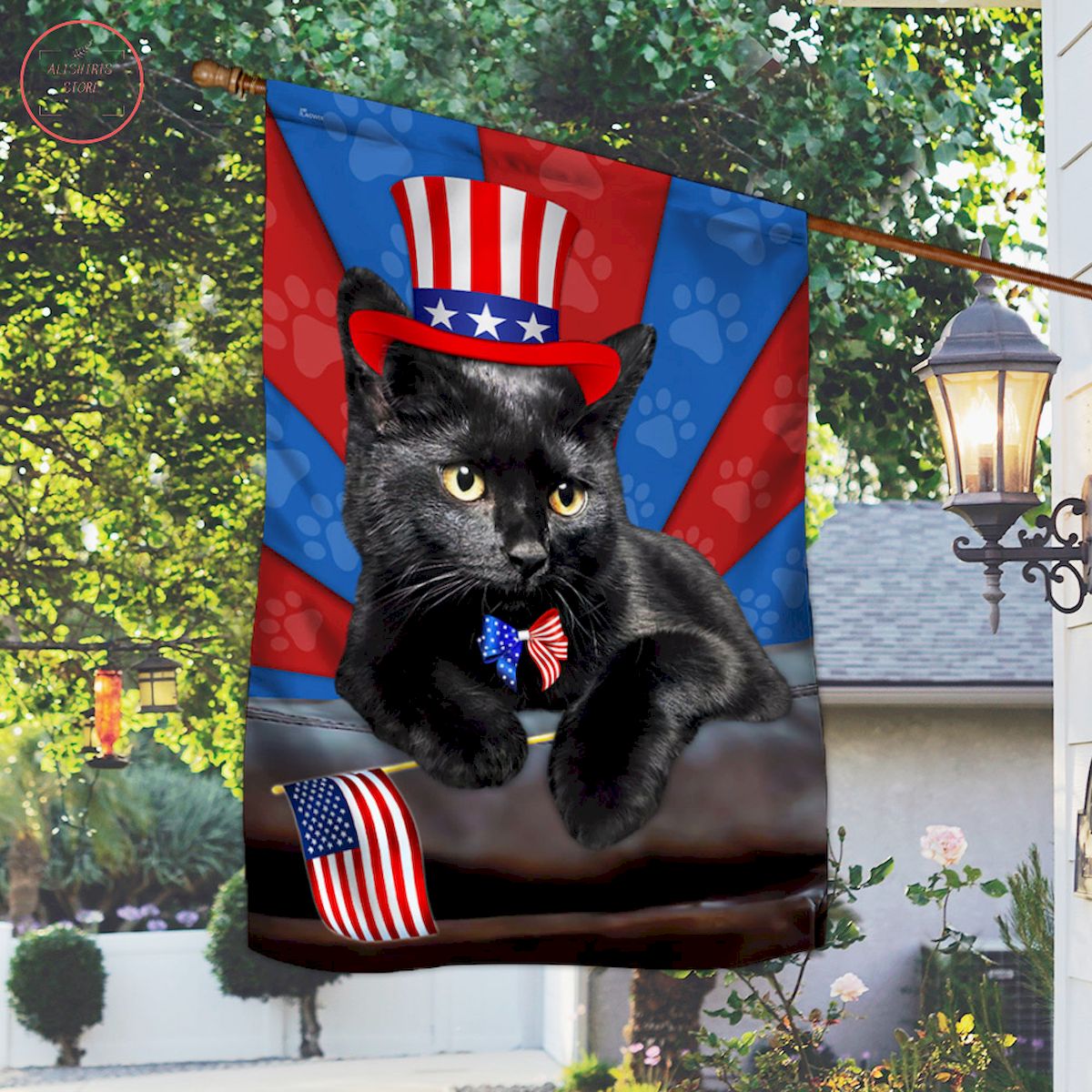 4th Of July Independence Day Black Cat Flag