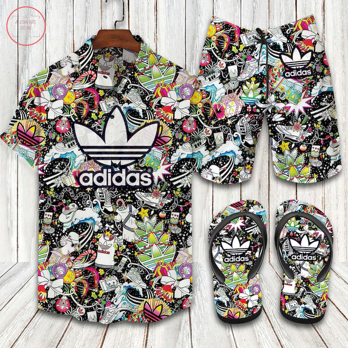 Adidas Originals Colorful Hawaiian Shirt and Shorts