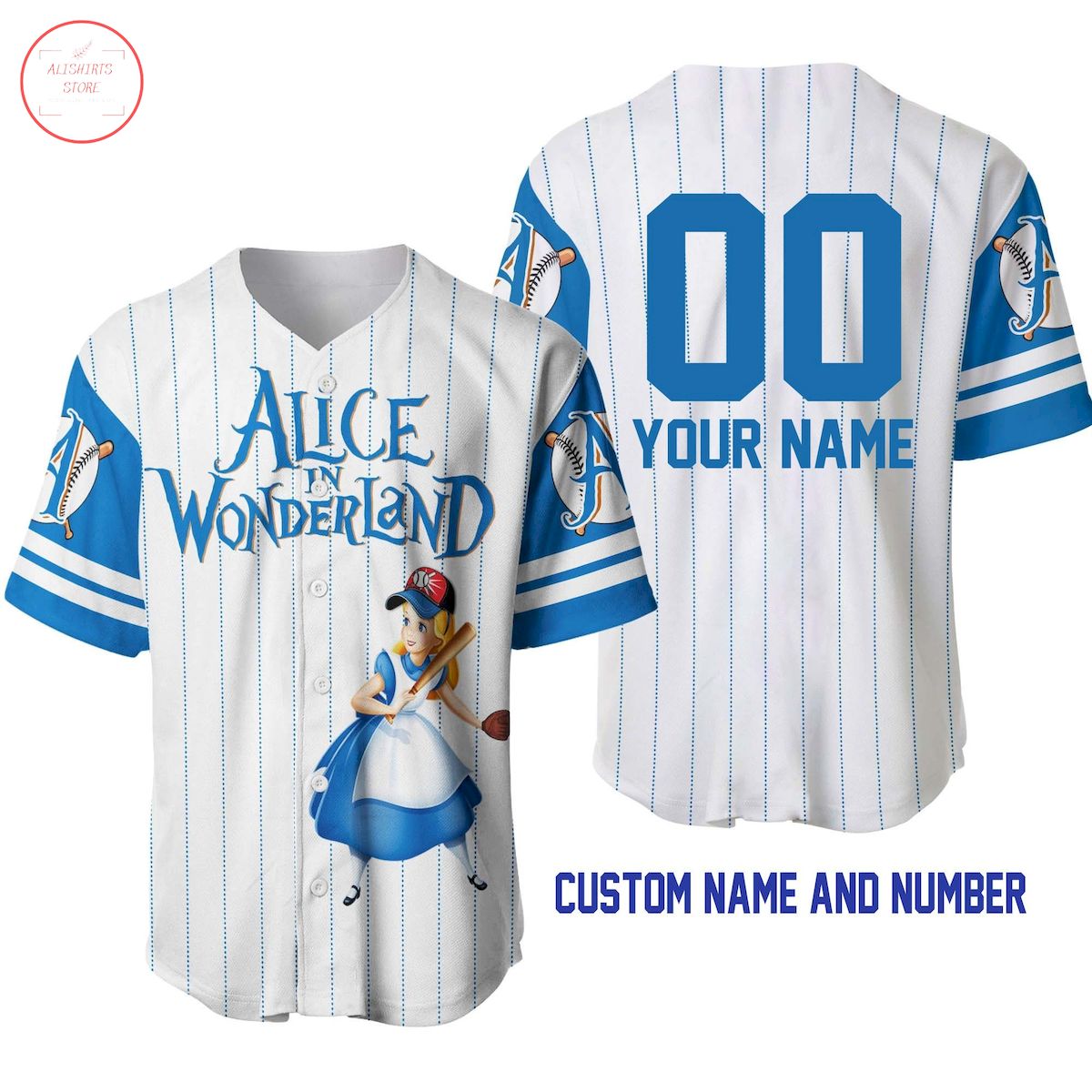 Alice Wonderland White Blue Disney Custom Baseball Jersey