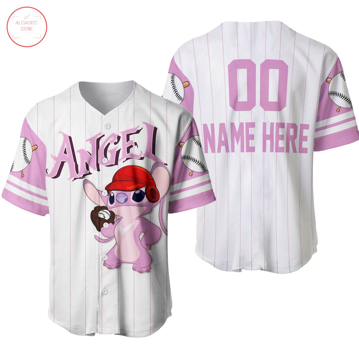 Angel Stitch Girlfriend White Pink Disney Custom Baseball Jersey