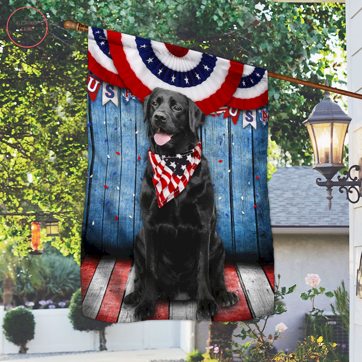 Black Labrador Retriever Flag 4th Of July Independence Day