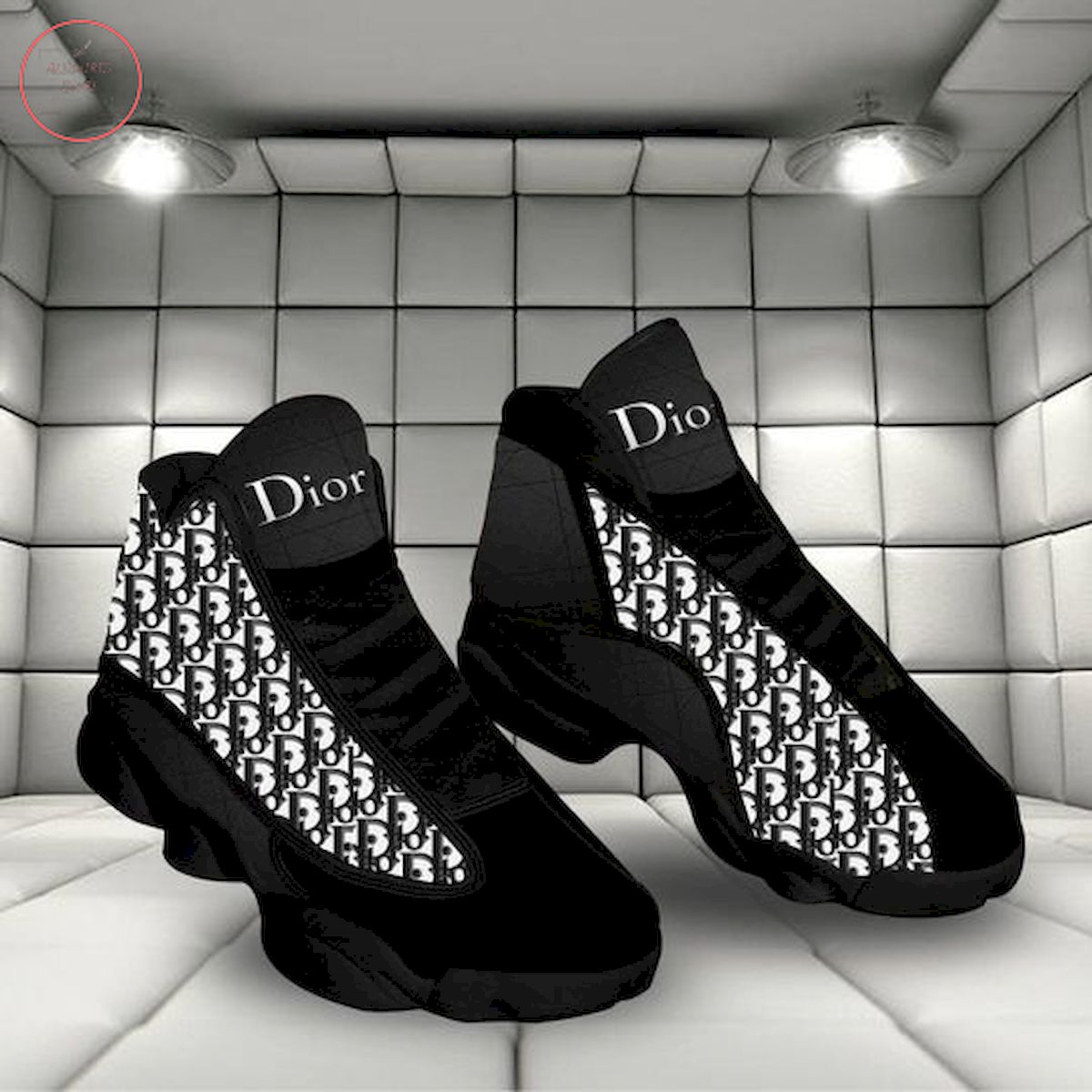 Dior Logo Black and White Air Jordan 13 Sneakers