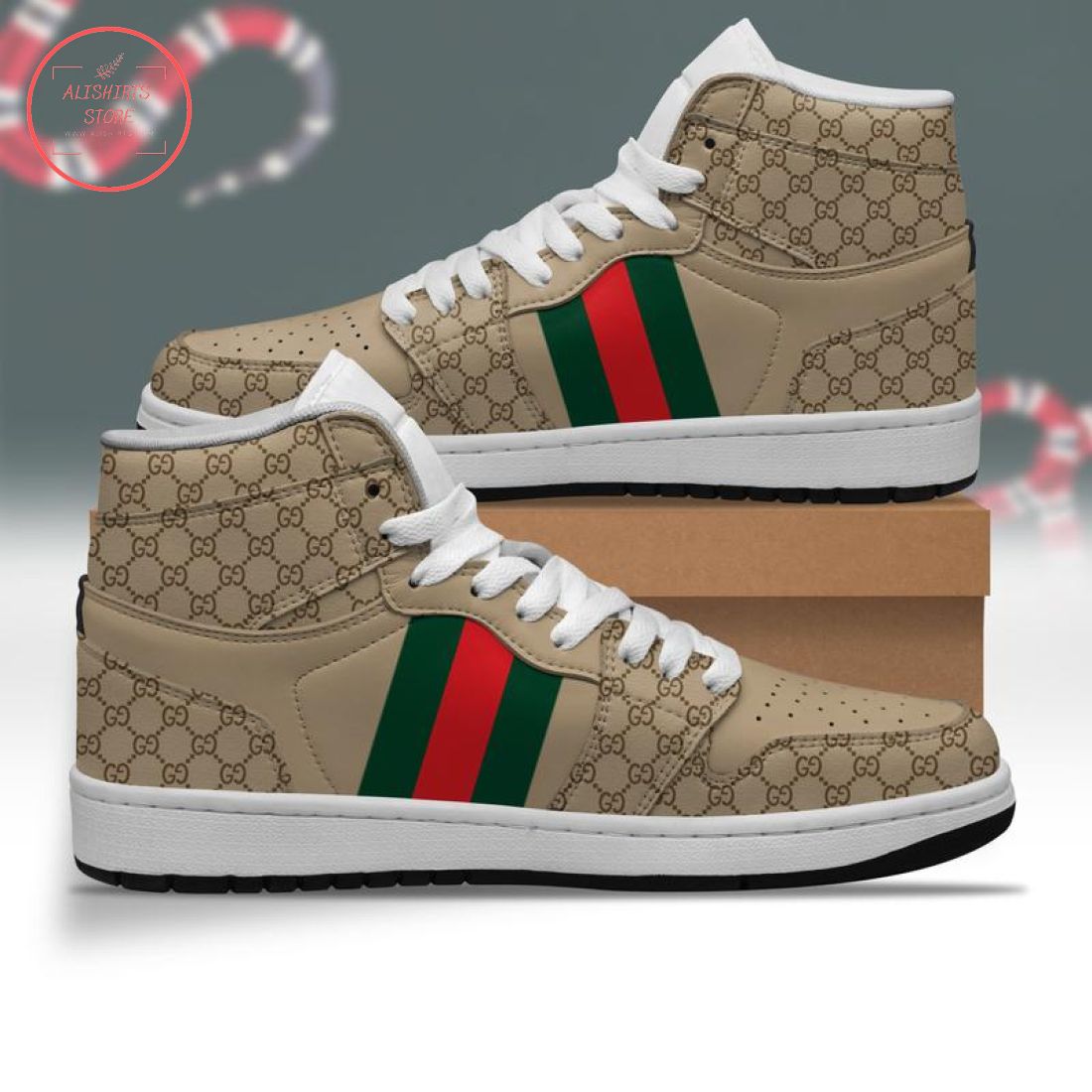 Gucci Logo High Air Jordan 1 Brown Sneakers