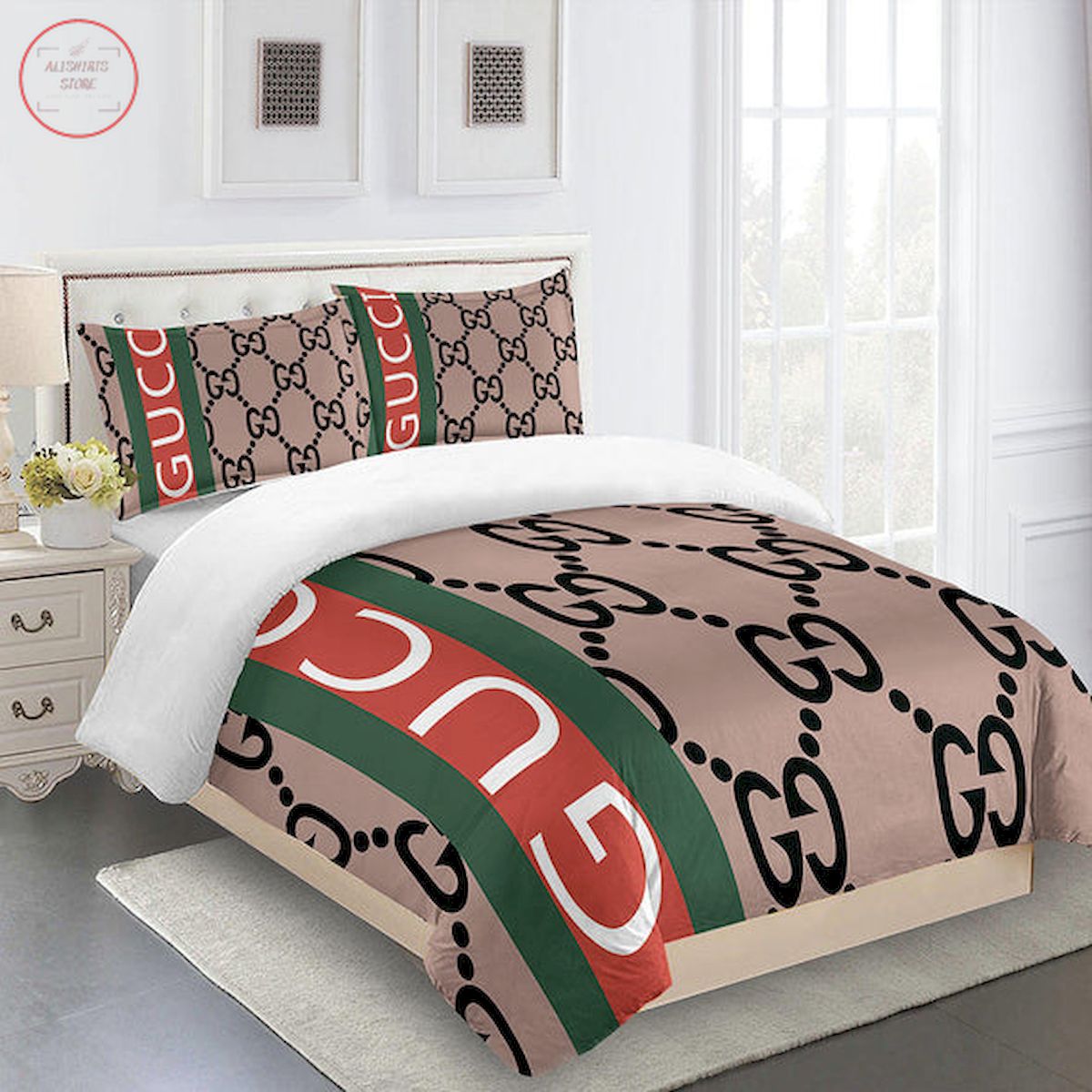 Gucci bedding set beige red green Luxury bed sheets