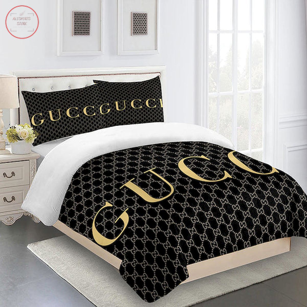 Gucci bedding set black and gold Luxury bed sheets