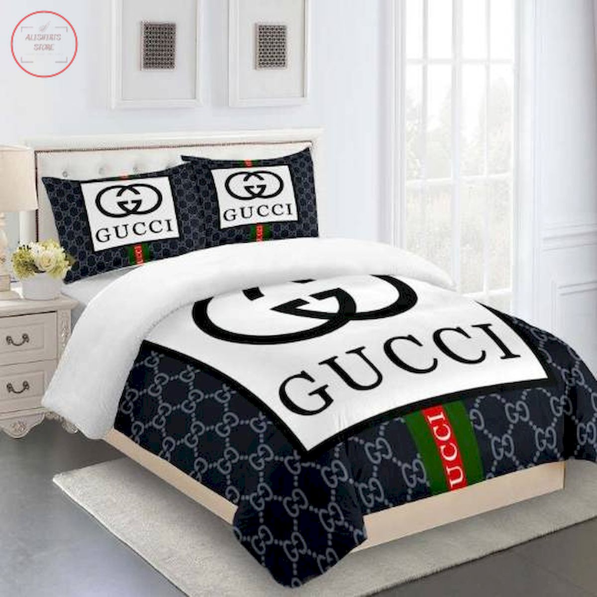 Gucci bedding set blue and white Luxury bed sheets