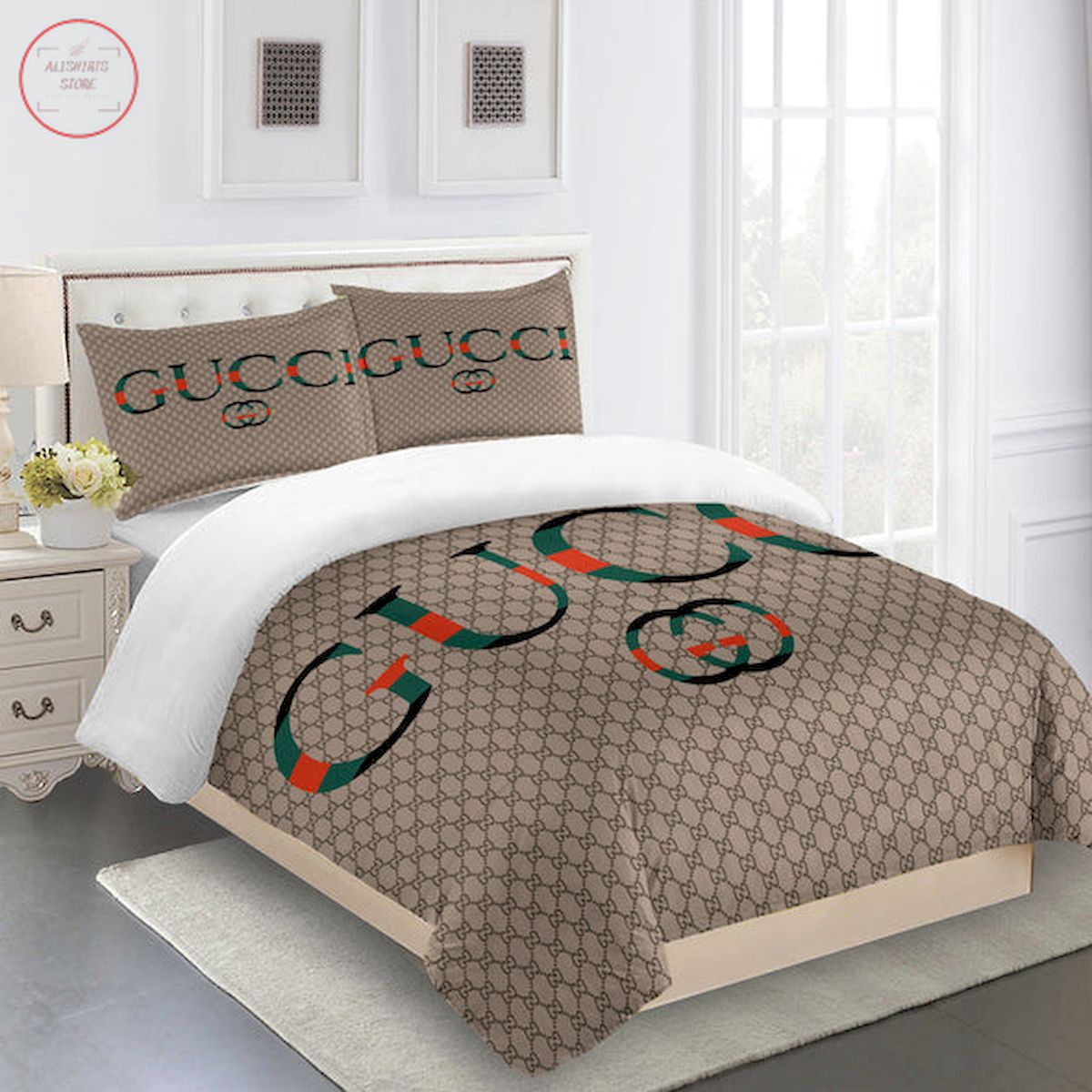 Gucci bedding set dark beige Luxury bed sheets