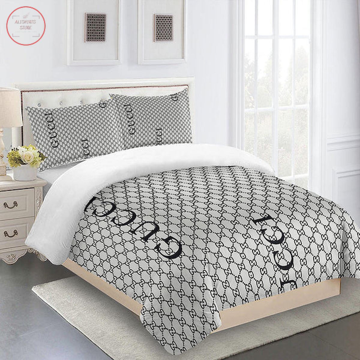 Gucci bedding set gray and black Luxury bed sheets