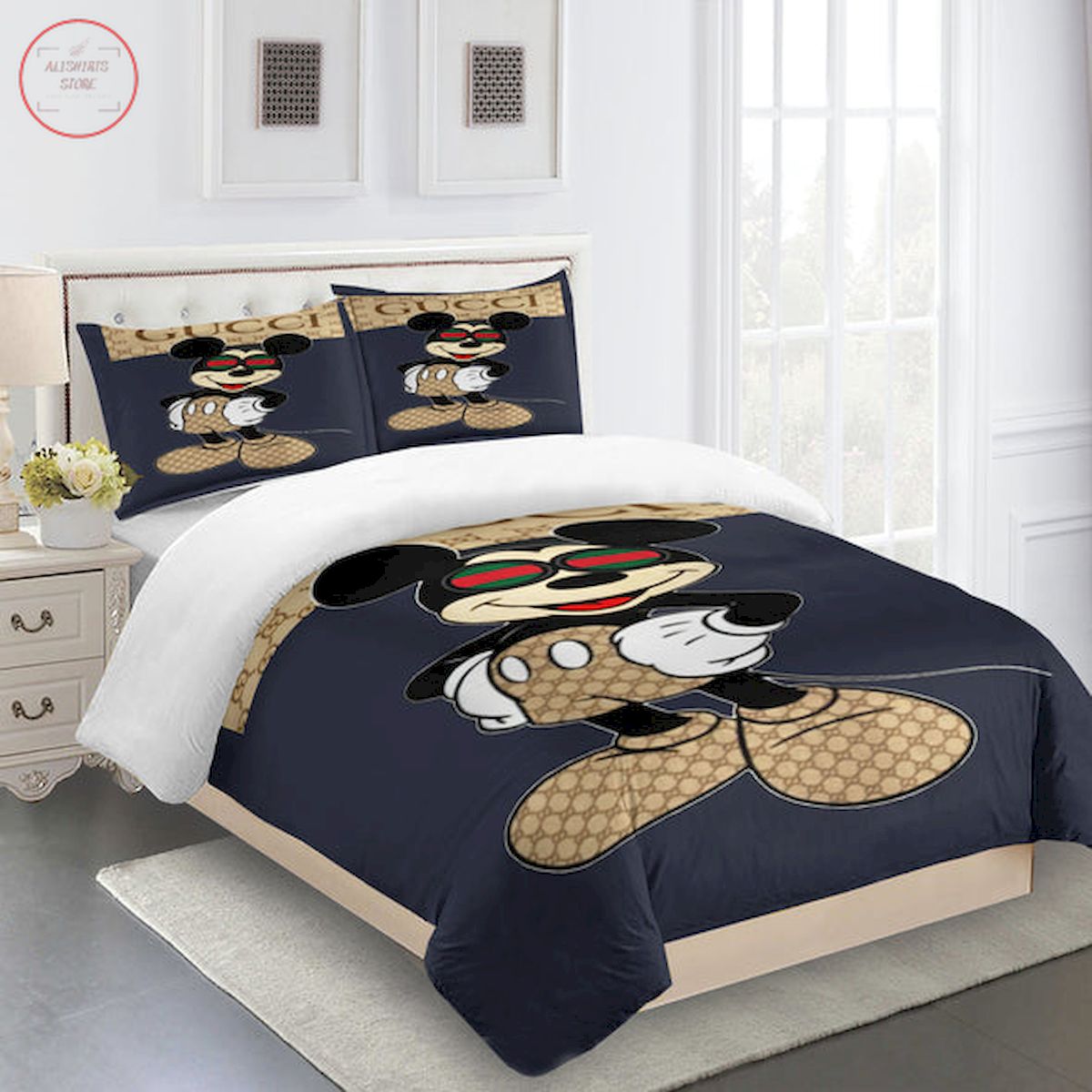Gucci bedding set mickey mouse blue kids Luxury bed sheets