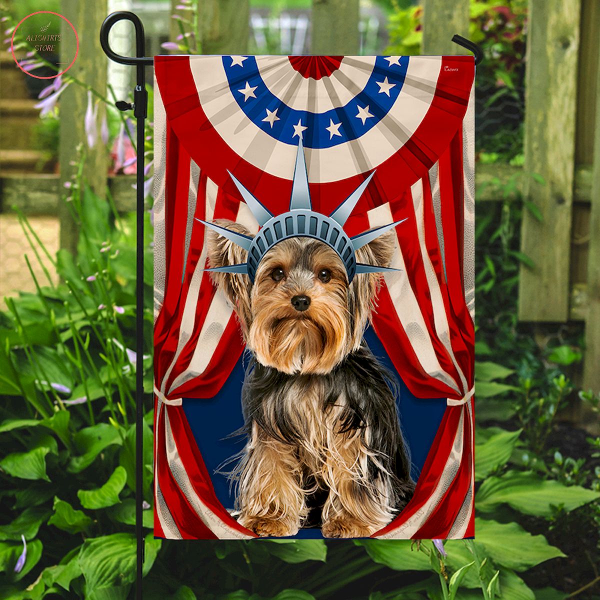 Happy Independence Day For 4th Of July Yorkshire Terrier Flag
