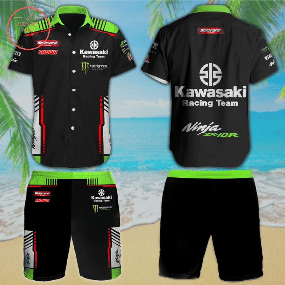 Kawasaki Ninja ZX-10R Racing Team Hawaiian Shirt and Shorts