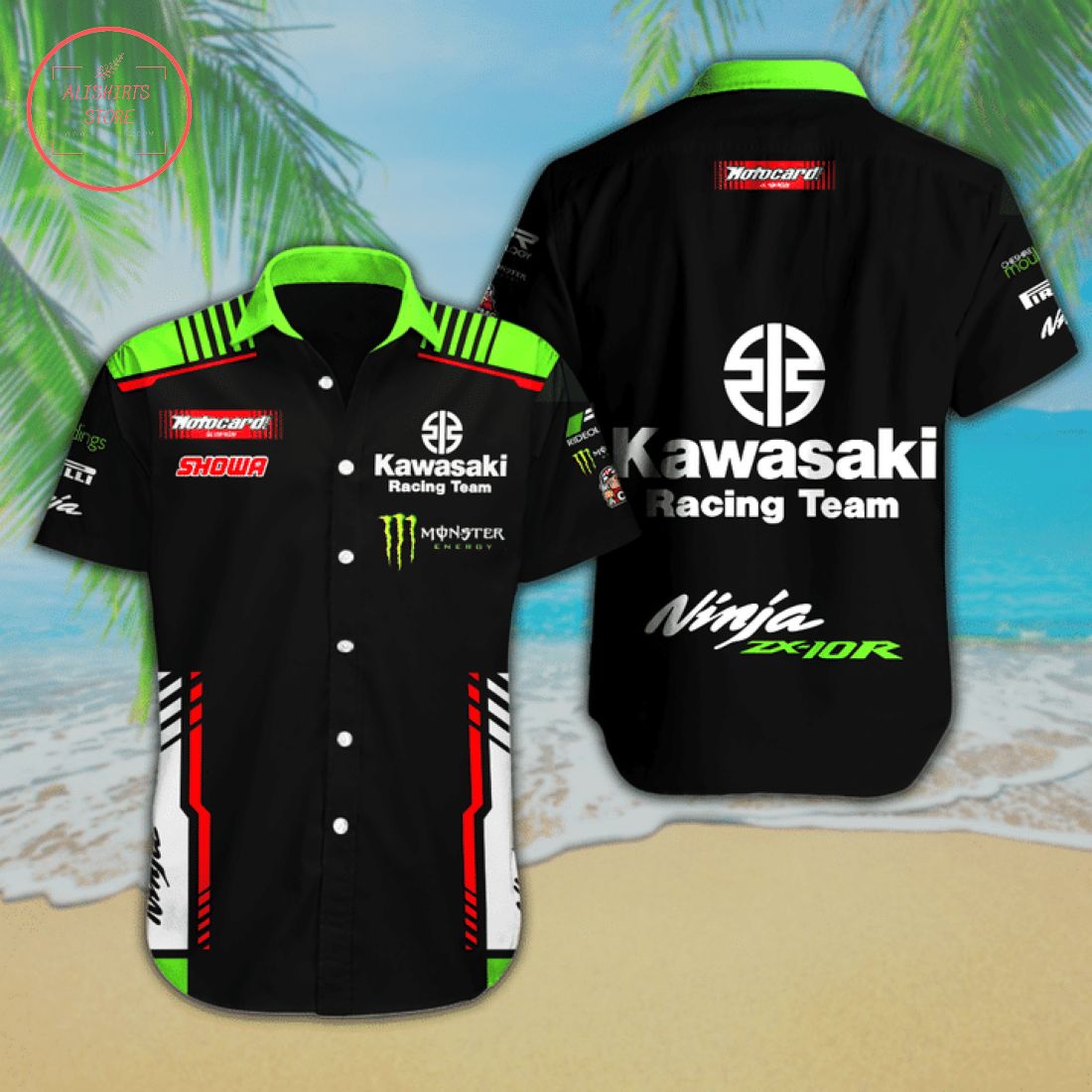 Kawasaki Ninja ZX-10R Racing Team Hawaiian shirt and shorts