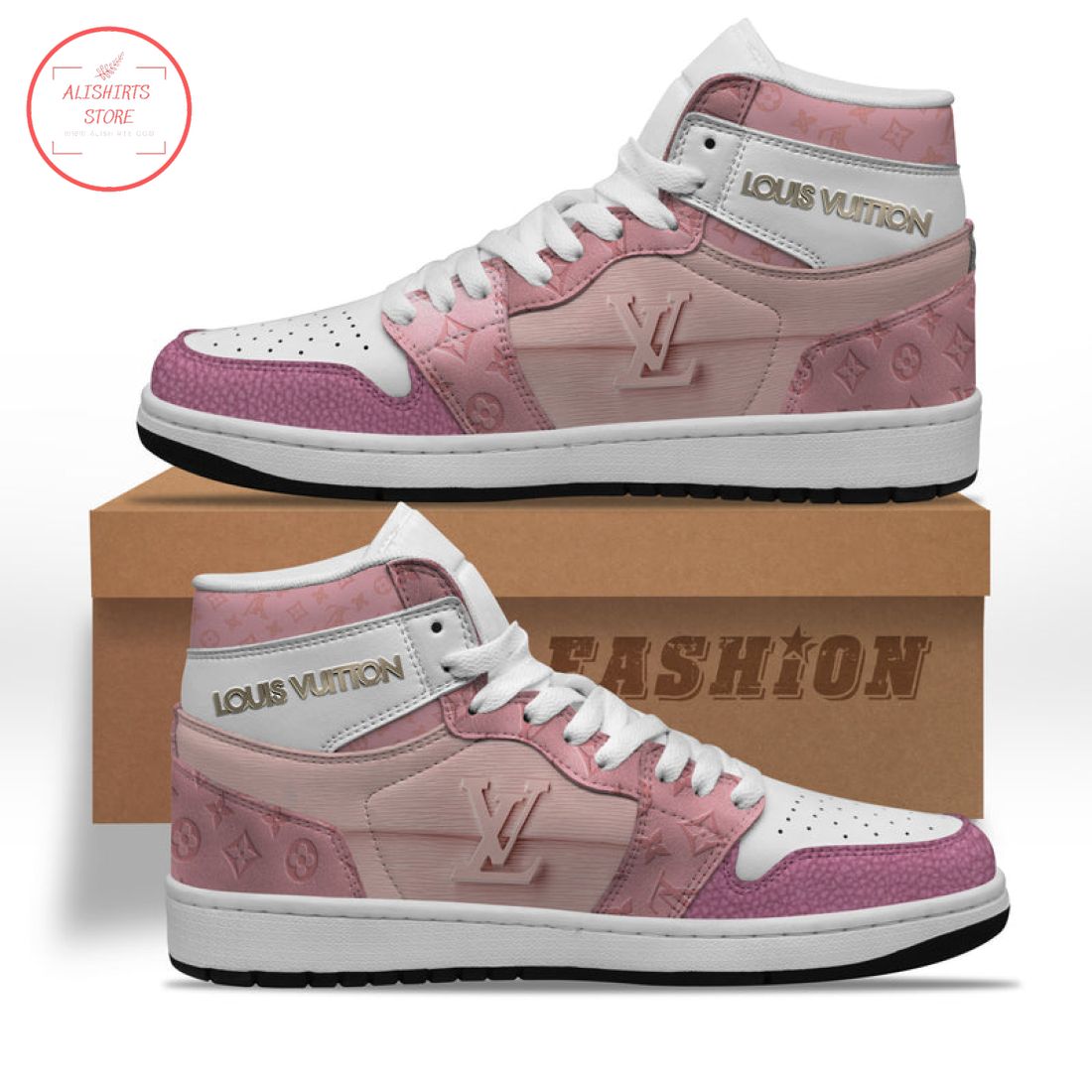 Louis Vuitton High Air Jordan Pink Sneaker Shoes