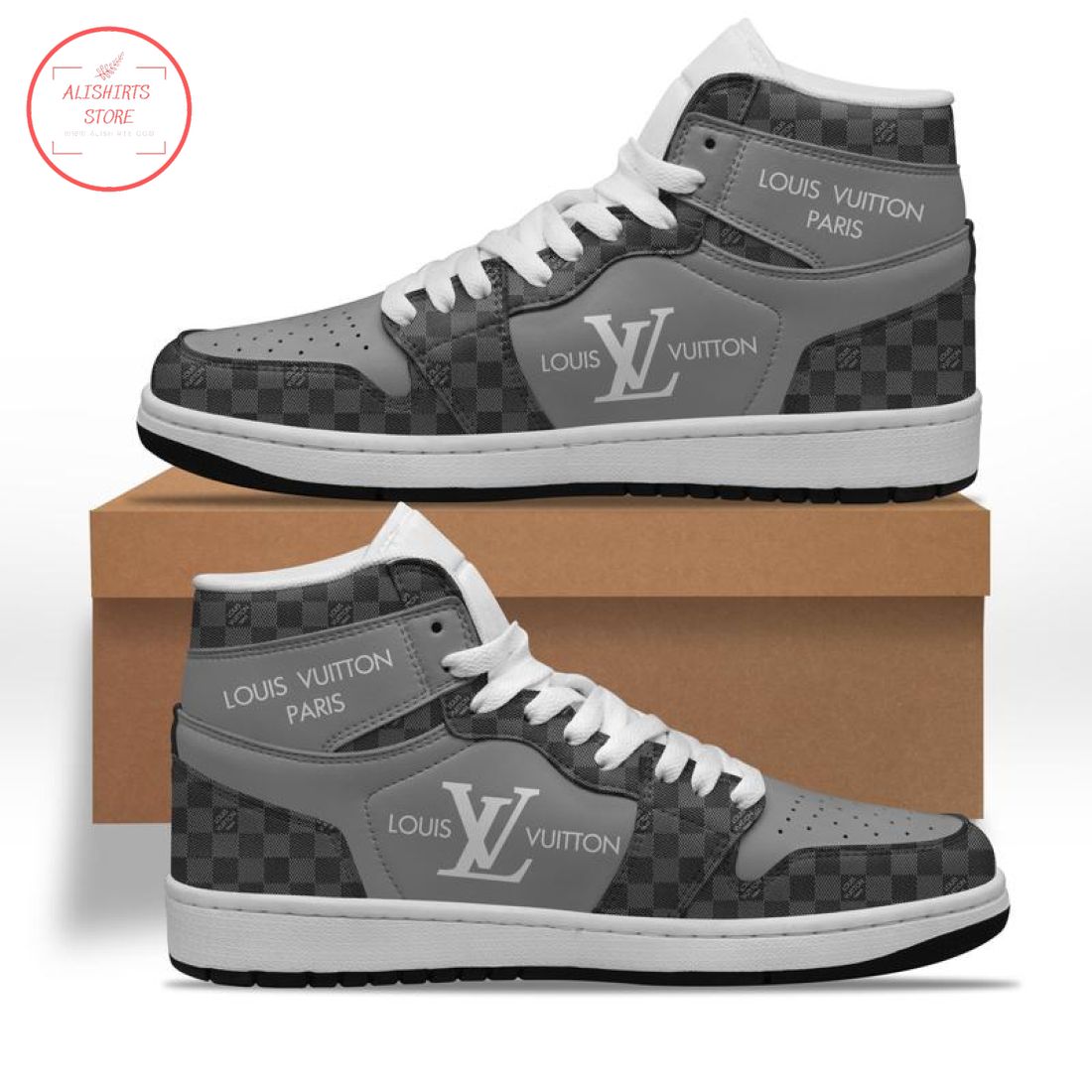 Louis Vuitton LV Paris Grey High Air Jordan 1 Sneakers