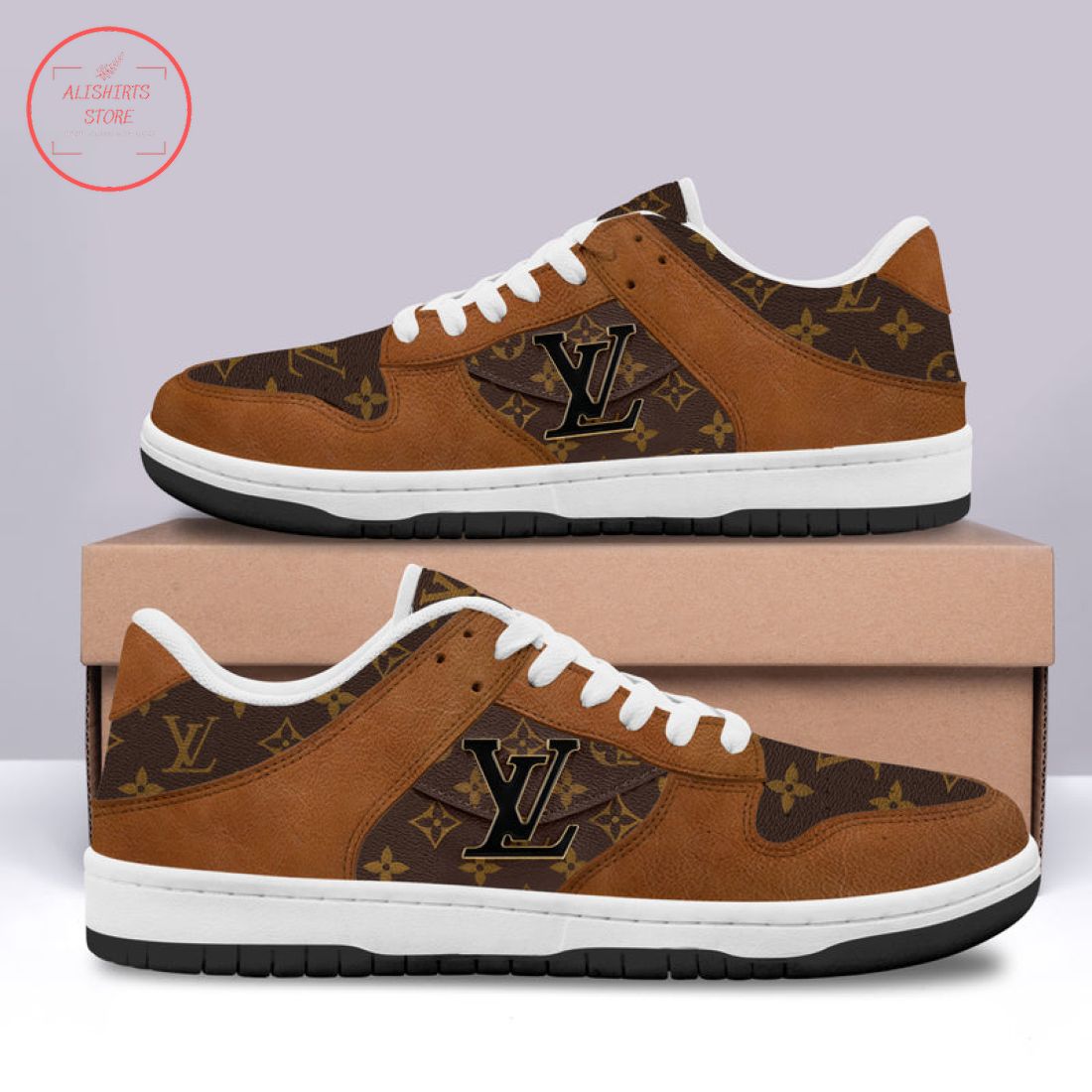 Louis Vuitton Low Air Jordan 1 Brown Sneakers