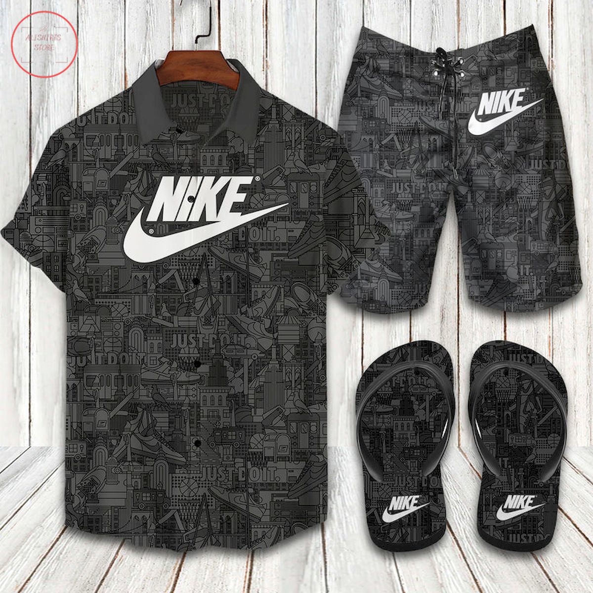 Nike All Black Hawaiian Shirt and Shorts